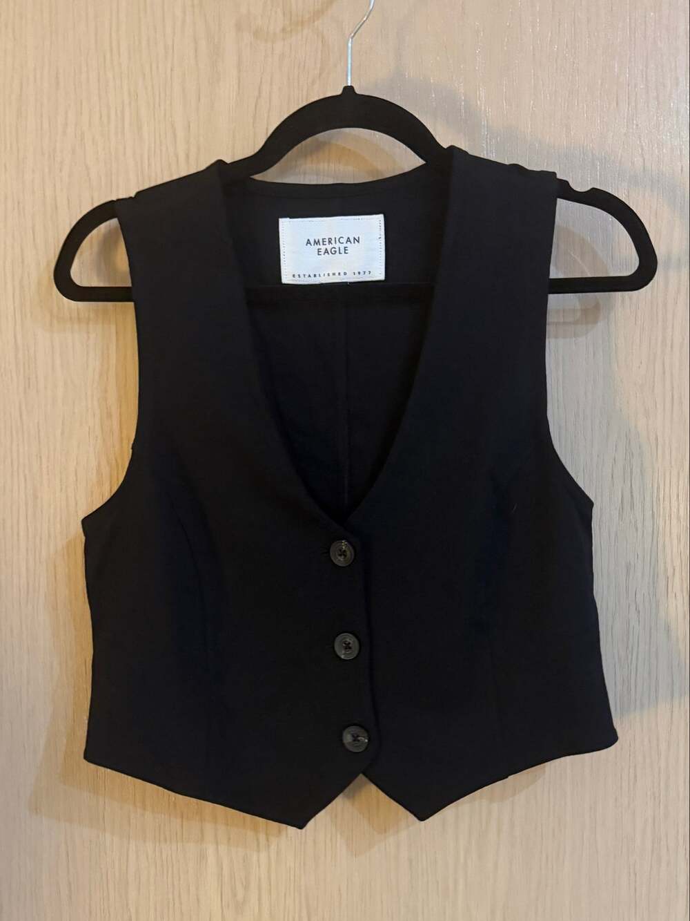 American Eagle Black Cropped Tailored Button Front Waistcoat Vest Women's